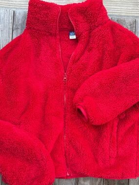 Old Navy Bright Red Plush Zip-Up Puffer Jacket
